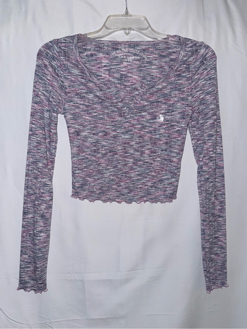 NWT AERO Shrunken Tee V-Neck Long Sleeve Crop Top Size XS
